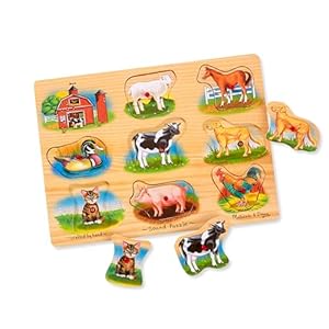 Melissa & Doug Farm Sound Puzzle – Wooden Peg Puzzle With Sound Effects (9 pcs)