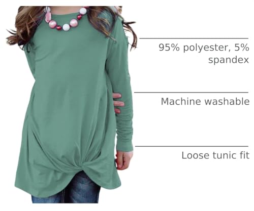 Image of Ecokauer Girls Casual Tunic Tops Knot Front Long Sleeve Loose Soft Blouse T-Shirt Size 4-13