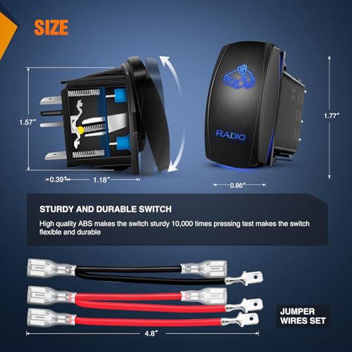 Image of Nilight Radio Rocker Switch Led Light Bar 5 Pin Laser On Off | SPST Switches 20A /12V 10A /24V Blue with Jumper Wires Set for Cars Trucks Boats ATVs UTVs RVs