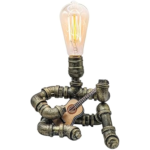 Pick-A-Palooza Vintage Guitar Player Lamp with Light Bulb for Head and Guitar Music Stand - Moveable Industrial Retro Style Swivel Arms and Legs for Different Positions Cover
