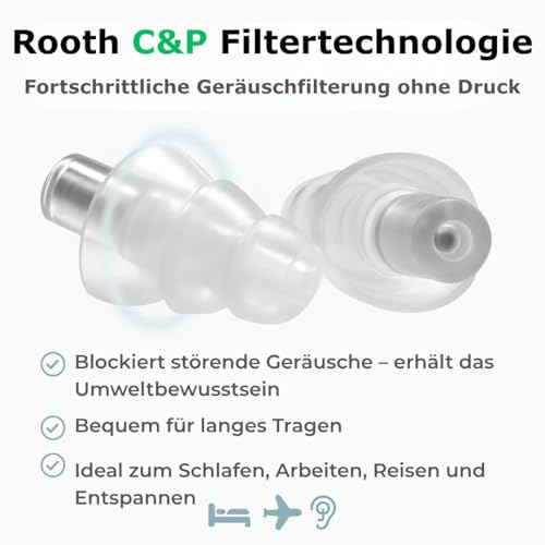 Rooth C&P Ohrstöpsel zum Schlafen – Anti-Schnarch-Silikon-Ohrstöpsel – 25 dB Lärmminderung – Bequemer Tag & Nacht – Einfaches Einsetzen & Entfernen – 100X wiederverwendbar- BOLLSEN Gehörschutz