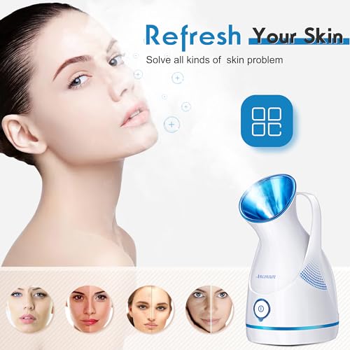 Image of Amconsure Facial Steamer - Nano Ionic Face Steamer Warm Mist Steamer for Home Sauna SPA, Humidifier for Deep Cleaning Unclogs Pores Sinuses(Blue)