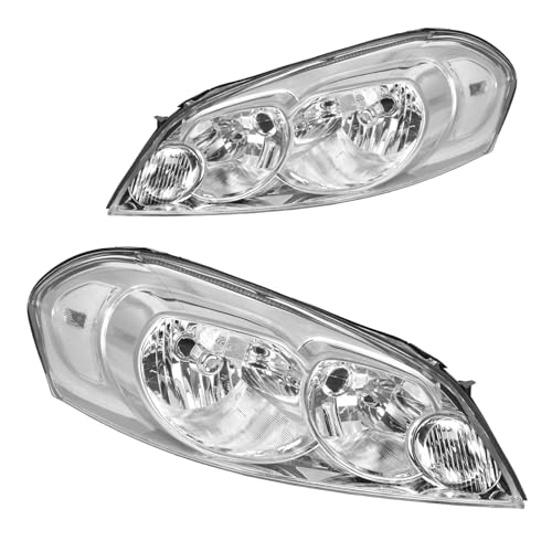 Image of Torchbeam Headlight Assembly Compatible with Impala 2006-2013, Impala Limited 2014-2016, Monte Carlo 2006-2007 Chrome Housing Clear Reflector Driver and Passenger Side
