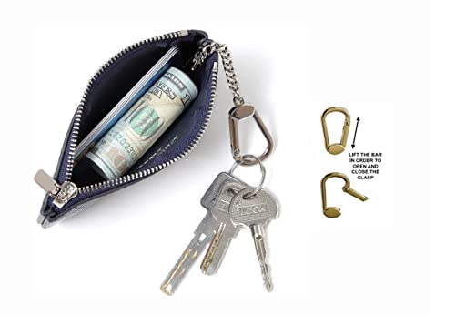 Daisy Rose Keychain Pouch & Coin Purse With Clasp, Luxury Pu Vegan Leather - Blue Zigzag #TOP4