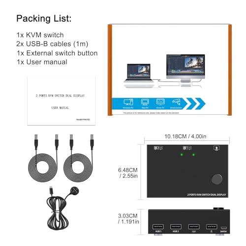 Conmutador KVM para 2 monitores 4K USB 3.0 convertidor digital multipantalla 5