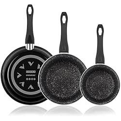 Sartenes Vitrex Modelo Maison VITREX ® Granite Noir Metallic, set de sartenes 20 + 24 + 28 cm de diámetro, fabricadas en acero esmaltado color negro, antiadherente tripe capa con efecto piedra, para todo tipo de cocinas