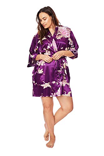 Image of KIM+ONO Satin Short Kimono Plus Size Robe for Women - Bridal Gift, Maternity & Lingerie Robe, Machine Washable