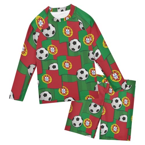 Aflyko Boys' Rash Guard Set Football Portugal Flag SPF 50+ Sun Protection Swimsuit Multicoloured