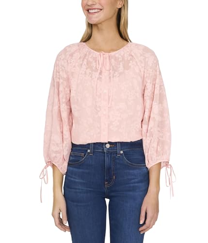 CeCe Women's Button Up Top W/Puff Sleeves & Front Tie