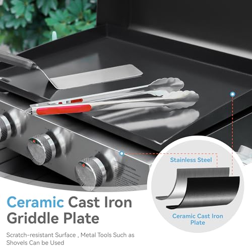 Green Party GP-E02GR-021 22 Inch Portable Tabletop Griddle With Hood And Ceramic Coated Cast Iron Plate, 3 Burner Flat Top Griddle, Propane Gas Bbq Griddle Grill thumb #4