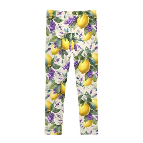 Girls' Athletic Leggings Ankle Length Yoga Dance Pants Kids Teen 4T Lemon Lavender2