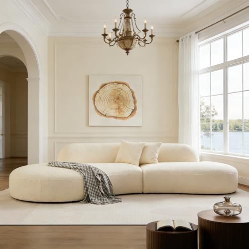 YOPENG 135.4" Luxury Curved Sectional Sofa, Modern Beige Couch, Oversized Comfy Upholstered Boucle Sofas Chaise, 6 Seater Minimalist Couches for Living Room Home Office Apartment, Left Facing