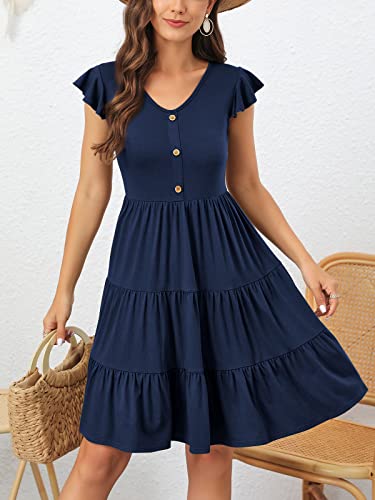 Image of Lamilus Summer Dresses for Women 2026 Ruffle Sleeve V Neck Non-See Through Tiered Babydoll Mini Dress Graduation Beach