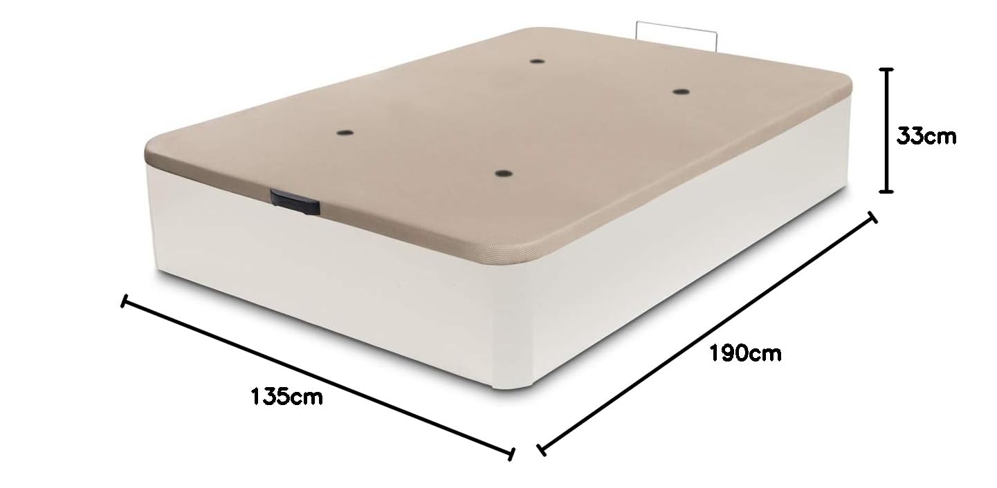 DORMIDAN - Canapé abatible de Gran Capacidad con Esquinas Redondeadas en Madera, Base tapizada 3D Transpirable + 4 válvulas aireación (Blanco, 135x190cm)