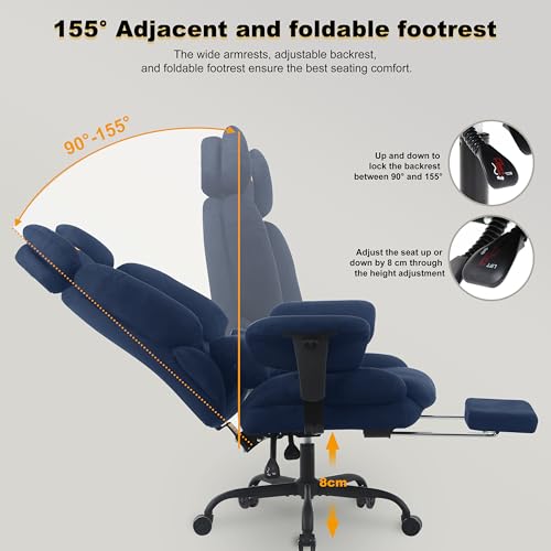 Image of Symino Gaming Chair with Footrest, Up /Down Armrests, Suede Fabric Ergonomic Office Chair, 155 Recline Computer Chair for Desk, Darkblue