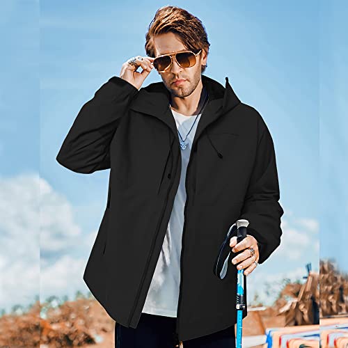 Mjori Men's Hooded Waterproof Jacket Outdoor Lightweight Softshell Jacket(Black,Xl) #TOP2