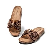 JOMIX Mules Femme avec Nœud Claquettes Femmes Imprimé Fleurs Sandales Plat été pour la Piscine Plage (Léopard,38)