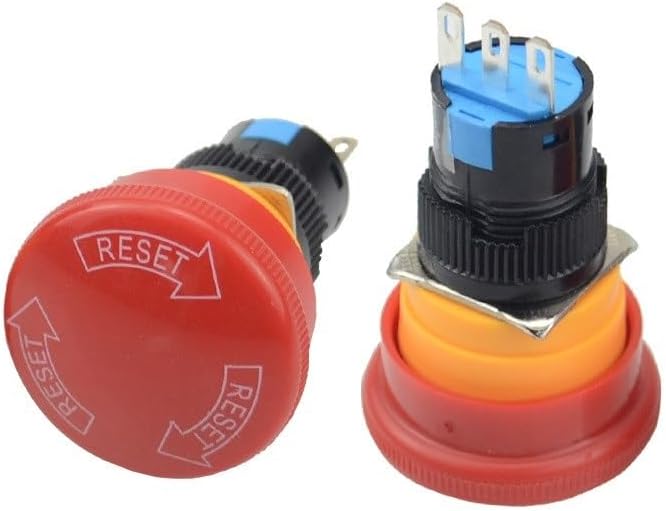 16mm Mushroom Emergency Stop e-Stop Switch 3 pins NO+NC