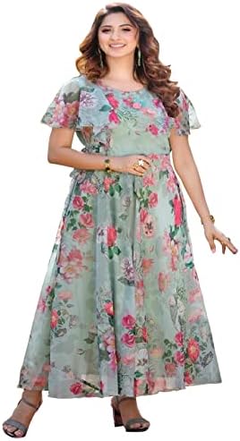 Shasmi Women's Dress | Flare Straight, Maxi Gown | Ankle Length | Short Sleeves | Butterfly Sleeves Style| Casual| Party | Wedding | Festival | Formal (Maxi Gown)