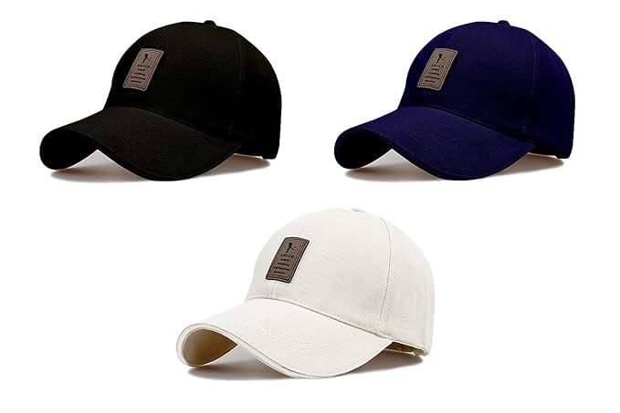 Image of rytoria Combo 3 Pcs Cap for Men and Women Unisex Cotton Caps Adjustable Strap Free Size Summer Sports Cricket Gym Dance