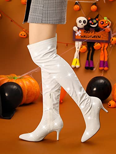 Allegra K Women's Glitter Pointed Toe Stiletto Heels Over The White Knee High Boots 8 M Us #TOP1