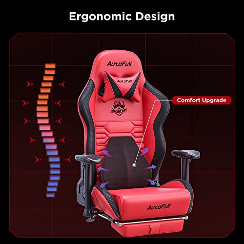 AutoFull-Silla-Gaming-Silla-Gamer-Ergonomica-Silla-de-Oficina-Cuero-de-PU-Silla-de-EscritorioAltura-e-inclinacion-AjustablesReposacabezas-y-Soporte-LumbarReposapiesRojo