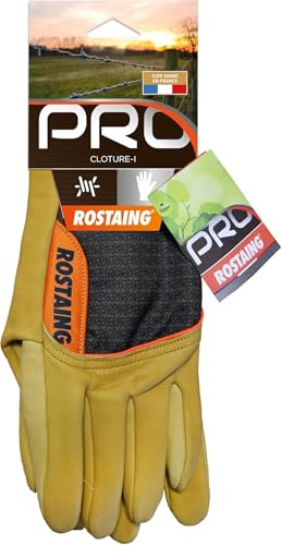 ROSTAING Handschuhe CLOTURE - Durchstichfeste Lederhandschuhe für schwere Arbeiten - Gartenarbeit und Heimwerken - Anbringen und Bearbeiten von Stäben - Schutz vor Dornen und Brombeeren - Wasser