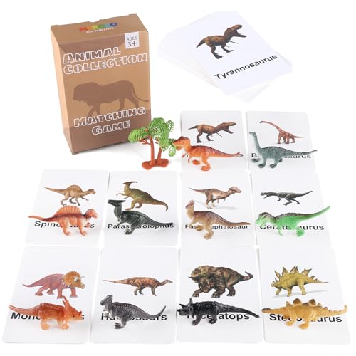 MEROCO Dinosaur Animal Flash Cards for Toddlers with Figurines Animal Matching Game Learning Cards Travel Game Preschool Learning Science Toys for...