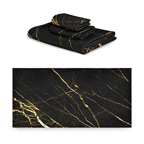 Toallas de baño con textura de mármol negro resistentes a la decoloración 3