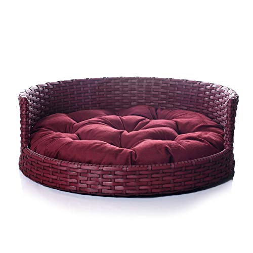 Cama Cachorro/Gato Médio Fibra Sintética Redonda 65x65Cm Artesanal Throne Veludo Vinho - BedFurPets