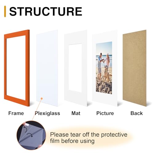 decorUhome 5x7 Picture Frame, Display Pictures 4x6 with Mat or 5x7 without Mat, Wall & Tabletop Display Photo Frame, Orange, 1 Pack