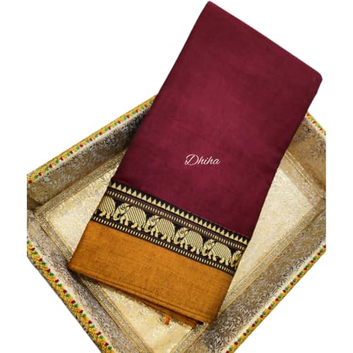 Image of Narayanpet Pure Cotton Avani Border Saree for Women with Running Blouse | Tassels | Traditional Woven Solid Design | Handloom Weave