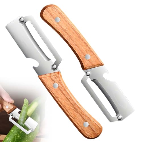 Multi-Functional Vegetable Peeler for Kitchen, 2026 New Stainless Steel Peeler with Wooden Handle and Bottle Opener, Kitchen Tool for Fruit Veggie Pumpkin, Gifts for Mom (2PCS)