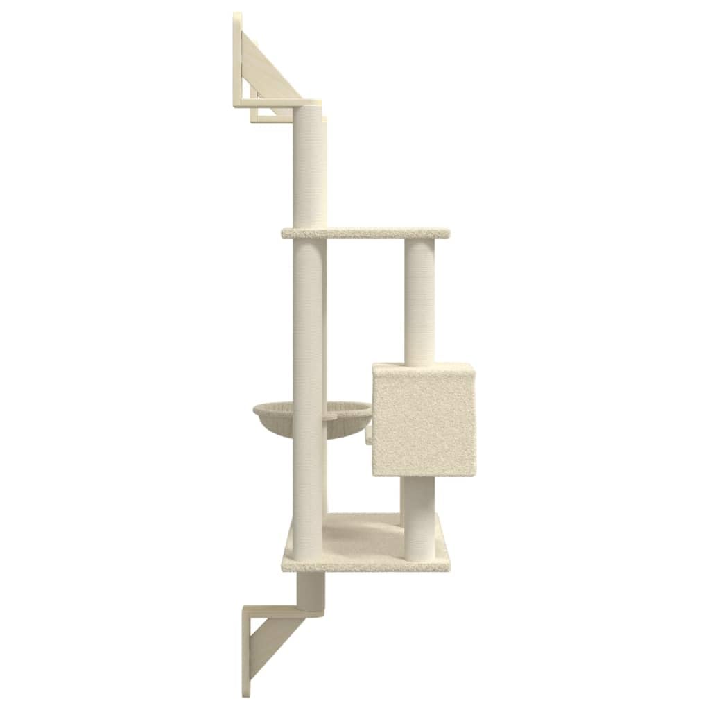 vidaXL Albero per Gatti con Tiragraffi a Parete Crema 153 cm, tiragraffi per gatti, mobili per gatti, torre per gatti a parete, torre per gatti