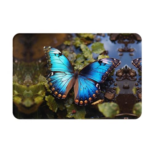 DURAGS Hermoso felpudo para interiores y exteriores con estampado de mariposas azules, para decoración del hogar, estéticamente agradable y funcional