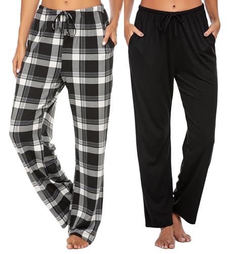 Ekouaer Pantalon Pijama Mujer Modal Pantalon Largo Verano Cintura con Cordón Ajustable 2 Pantalón Pijama Pack