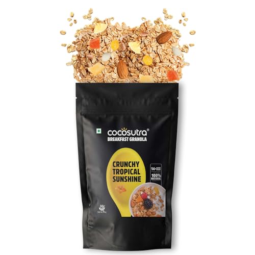 Image of COCOSUTRA Crunchy Tropical Sunshine Breakfast Granola 1 kg | made with Natural & Gluten Free ingredients | High Protein Cereal with Oats, Nuts, Seeds and Dry Fruits | Lightly sweetened with Jaggery