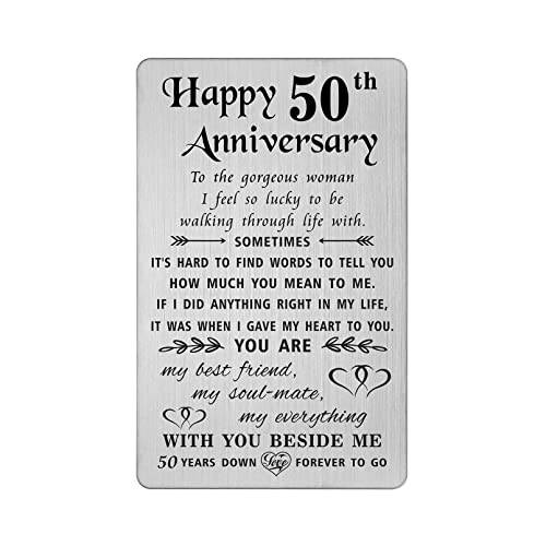 TANWIH 50th Anniversary Card for Wife - 50 Years Down Forever to Go - 50 Year Wedding Anniversary...