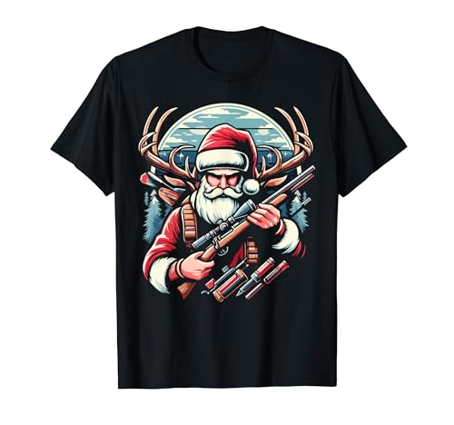 Funny Christmas Santa Claus Hunter Deer Meat Hunting Camiseta