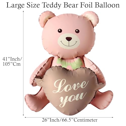 Image of Rozi Decoration Pink Teddy Bear Love You Foil Balloon for Valentines Day Decoration Gift | Happy Anniversary Decoration | Teddy Bear Balloon Decoration Pack of 1 Pcs