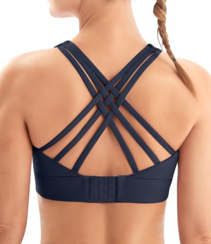 Image of Sports Bras for Women High Support Large Bust Strappy Workout Tanks Tops | High Impact, Soft Breathable Fabric, Removable Pads, Wireless Comfort, Hook & Eye Closure, Running, Gym, Yoga, Daily
