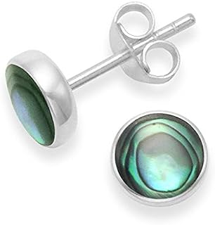 Sterling Silver Paua Shell Earrings - 7mm round Paua Shell stud Earrings with flat solid silver back. Gift boxed 5798PS