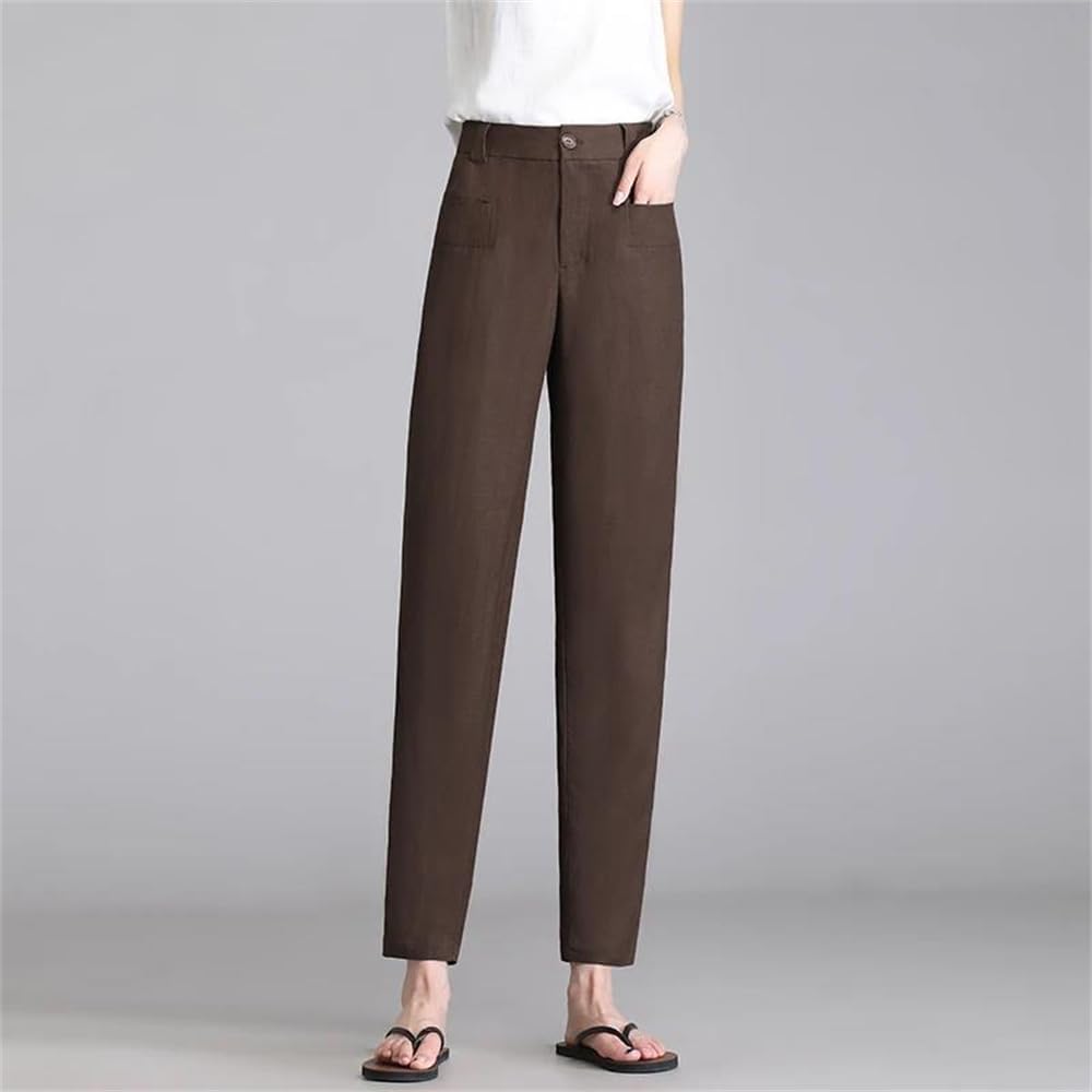 Women's Summer Thin Business Work Cotton Pants Casual Straight Suit Pant with Pockets