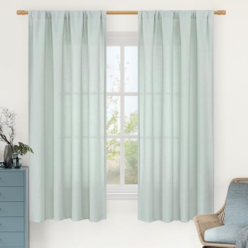 Image of LAMIT Linen Curtains 63 Inch for Bedroom, Light Filtering Neutral Semi Sheer Window Treatment Farmhouse Curtains Rod Pocket Panels for Living Room /Dining Room, 2 Panels, 42 x 63 Inch, Light Blue