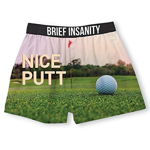 BRIEF INSANITY Soft Comfy Boxer Shorts for Men and Women | Smooth Golf Themed Graphic Print Underwear (Funny, Humorous)
