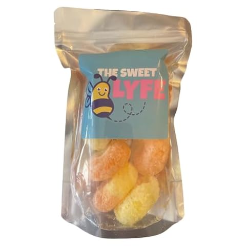 The Sweet Lyfe Freeze Dried Peach Rings Candy - Made with Albanese Peach Rings | Irresistibly Delicious Peach Candy for a Sweet and Crispy Treat - Shipped in a Box to Protect the Candy Cover