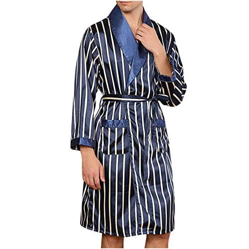 Cambkatl Men's Silk Bathrobes Long Sleeve Satin Kimono Robe with Shorts Sleepwear Casual Stripes Pajamas Set with Pocket