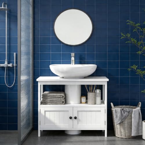 Gabinete Organizador para Lavabo con Pedestal, Gabinete Bajo Lavabo con Corte en U, Mueble para Baño con 2 Puertas y Estante Ajustable miniatura 4
