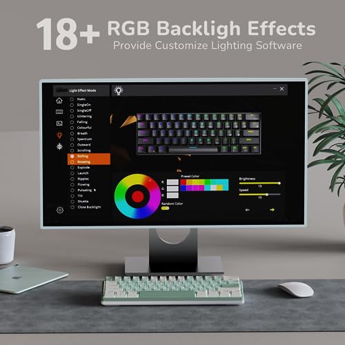 Image of RK ROYAL KLUDGE RK61 Plus Mechanical Keyboard, 60% Percent Wireless Gaming Keyboard with USB Hub, Bluetooth /2.4Ghz /Wired RGB Hot Swappable PC Keyboard for Win /Mac /Android, Tactile Pale Green Switches