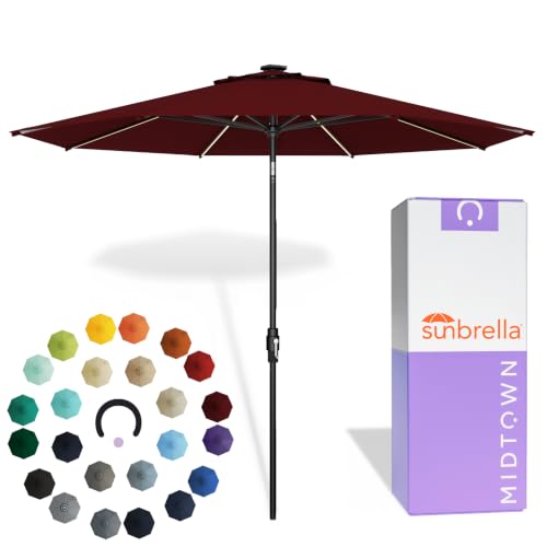Image of Midtown Umbrellas LED Swilt - 8 Ft Solar LED Patio Umbrella, Burgundy